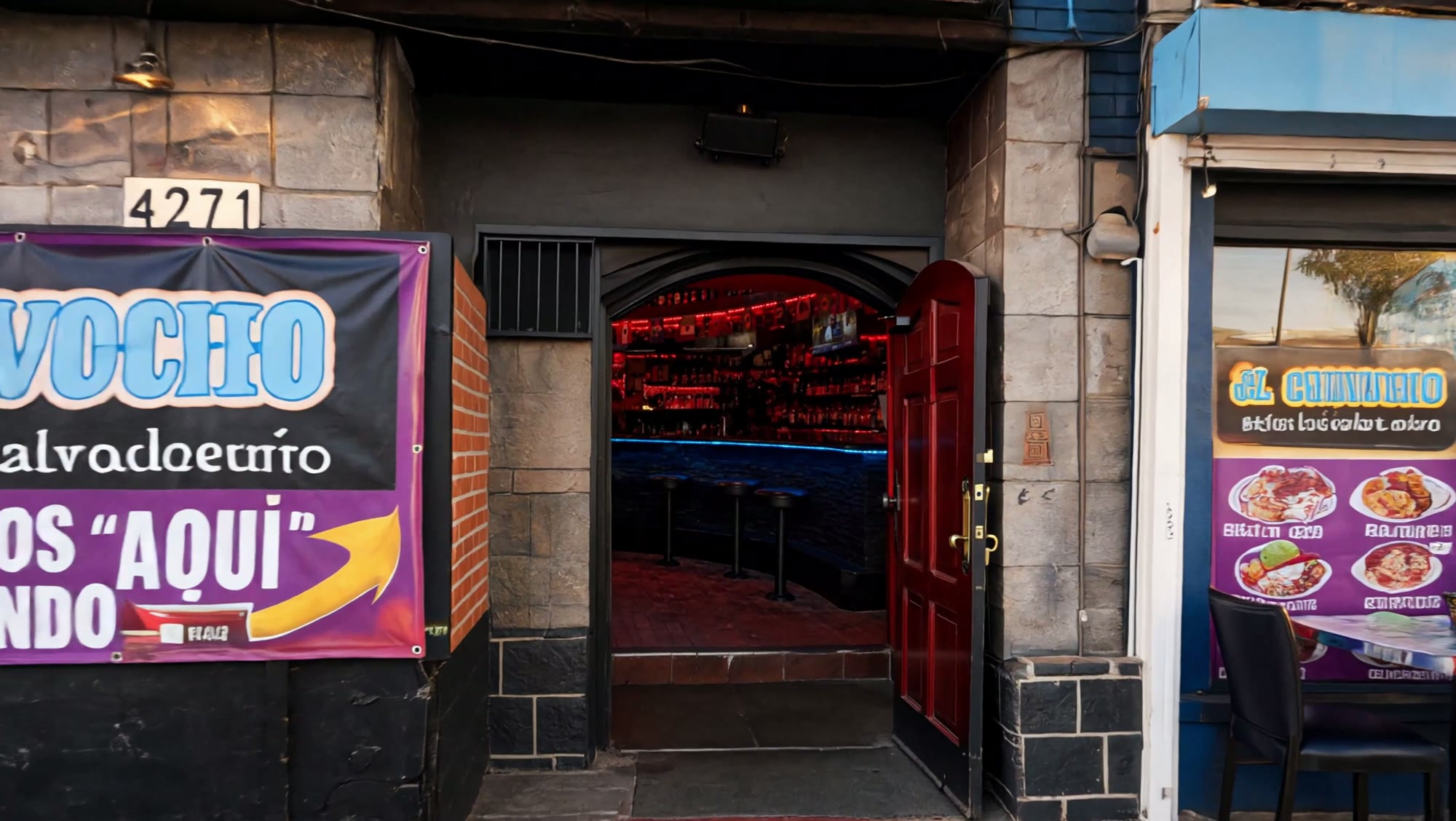 The open red entrance door of El Chavocho at 4271 Beverly Blvd